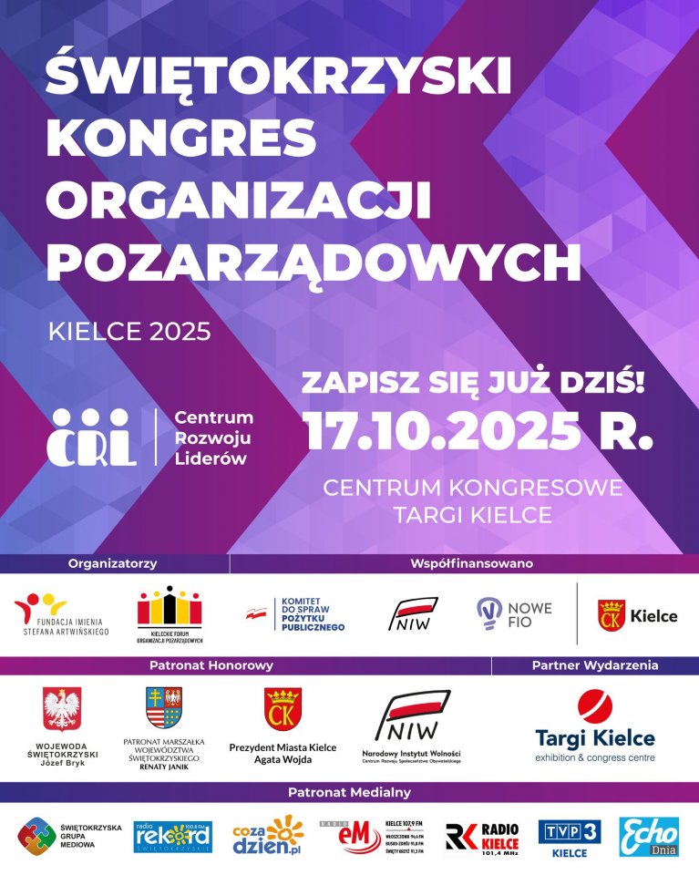 Z wielką przyjemnością zapraszamy na Świętokrzyski Kongres Organizacji Pozarządowych - Kielce 2025!