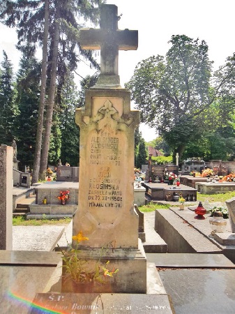 Krzyż kamienny i grób rodziny Kłosińskich, Bowików i Cała na cmentarzu parafialnym św. Pawła w Sandomierzu.